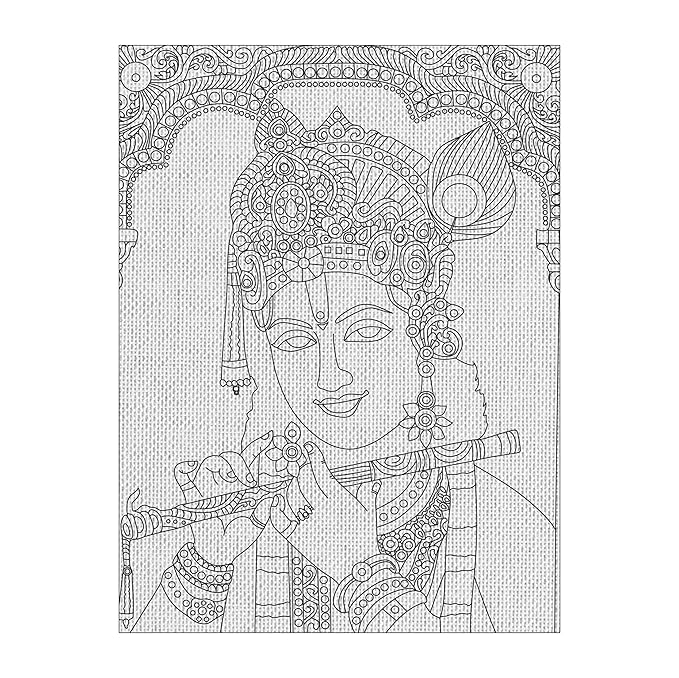 Hobby India Self Painting Karishna Canvas - Tanjor Art | Pre-designed Canvas Board