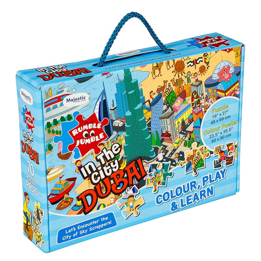 THE BOOK TREE In The City Dubai Fun And Educational Floor Puzzle By Majestic Book Club, Package Includes A Big Size Colouring Poster And Jigsaw Puzzle Packed In A Beautiful Box For Kid