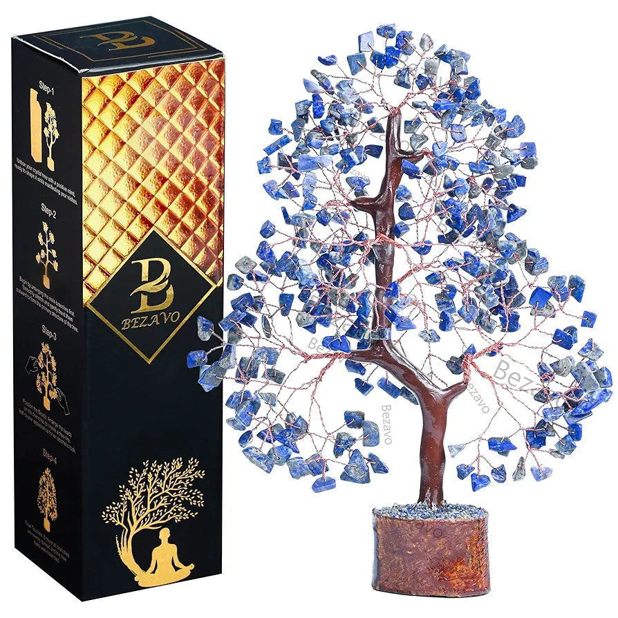 Bezavo Lapis Lazuli Energy Crystal Tree Feng Shui Tree for Abundance & Love Copper Wire
