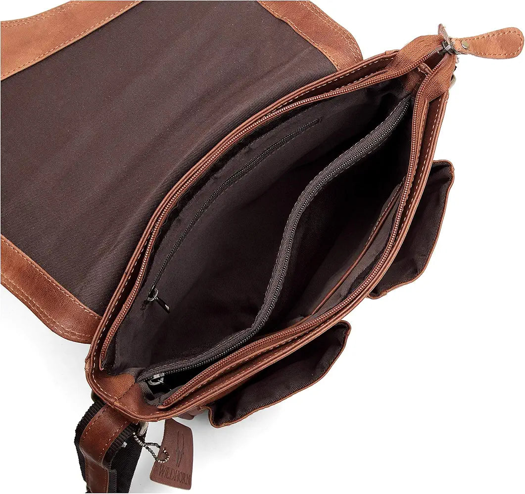WildHorn�Leather 11 inch Laptop Messenger Bag for Men I Dedicated Laptop Compartment I Adjustable Strap I DIMENSION:L- 11 inch H-9.5 inch W- 3 inch