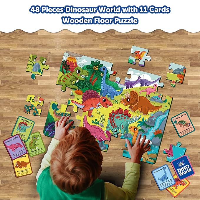 Mini Leaves 48 Piece Wooden Puzzle for Kids & Adults | Dinosaurs Jigsaw Puzzle | Fun & Challenging Floor Wooden Puzzle Game