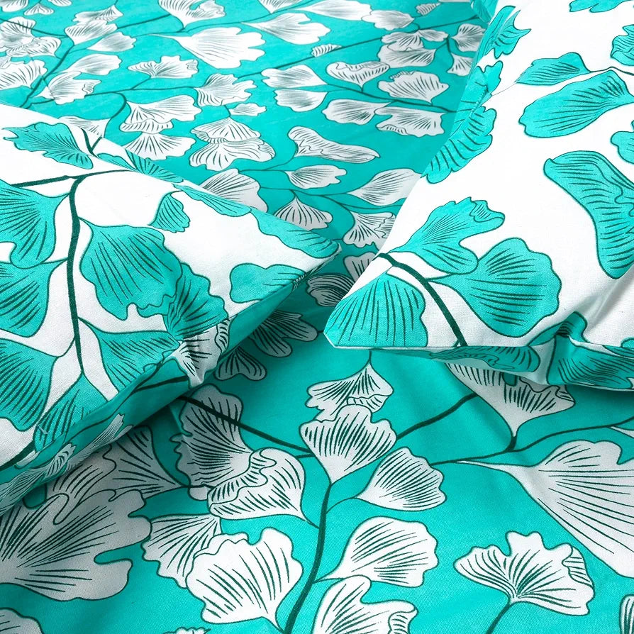 Divine Casa 144 TC Cotton Bedsheet for Single Bed with 1 Pillow Cover Colour Teal & White