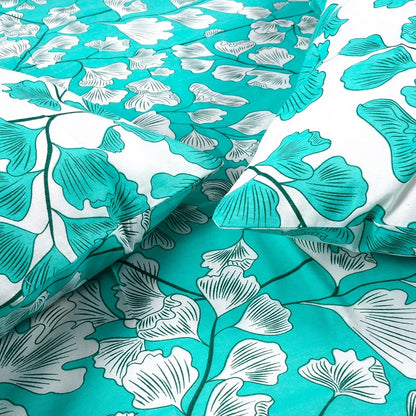 Divine Casa 144 TC Cotton Bedsheet for Single Bed with 1 Pillow Cover Colour Teal & White
