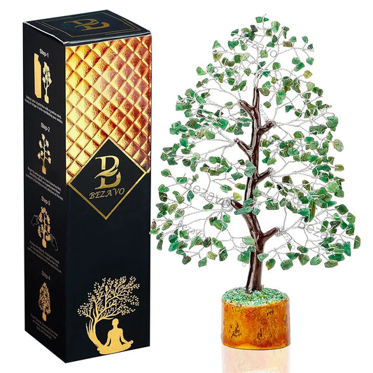 Bezavo Green Aventurine Crystal Tree – Healing Good Luck Tree Silver Wire