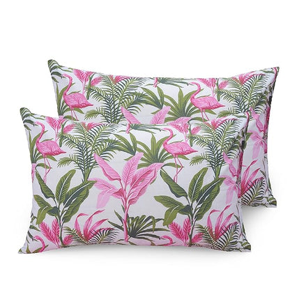 Huesland by Ahmedabad Cotton 144 TC Bedsheet for King Size Bed with 2 Pillow Covers | Flamingos Pink