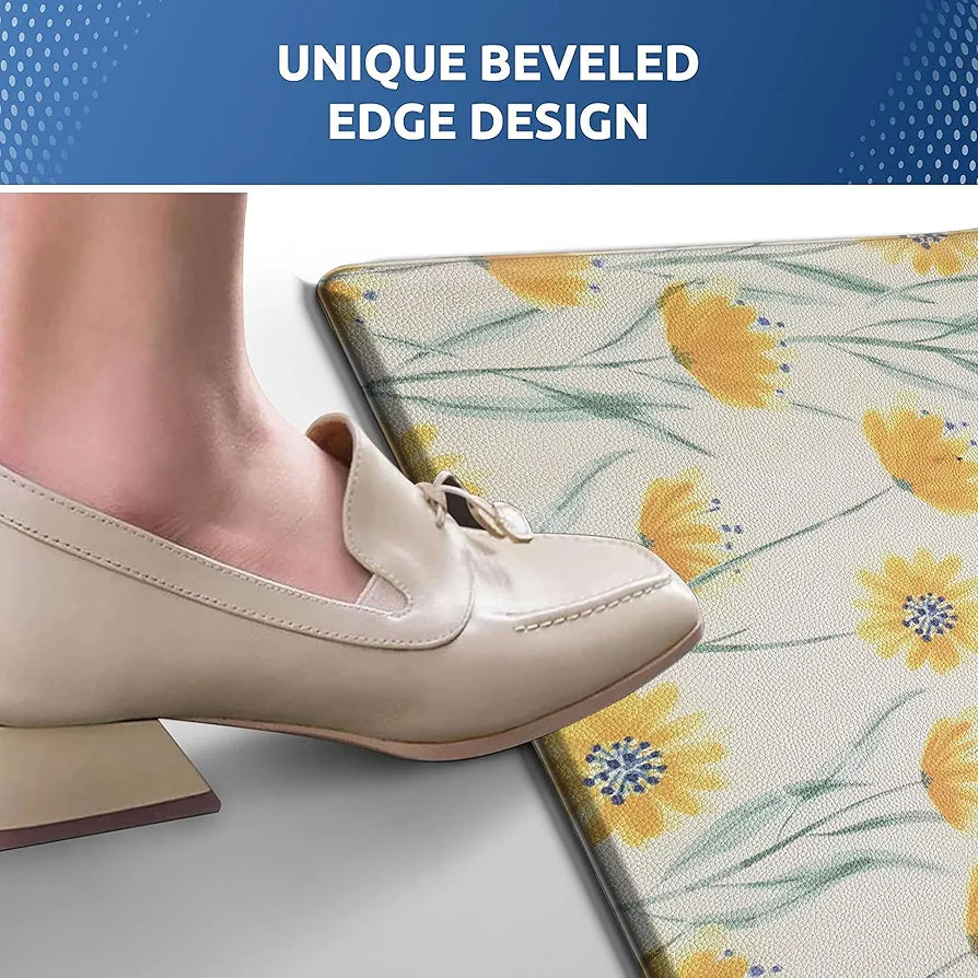 Luxe Home Columbo Anti-Fatigue Kitchen Mat Non-Slip Cushioned Comfort Mat Floral Pattern Standing Desk Mat Colour Sunflower