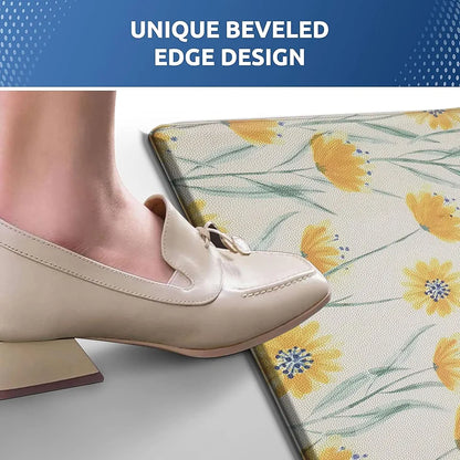 Luxe Home Columbo Anti-Fatigue Kitchen Mat Non-Slip Cushioned Comfort Mat Floral Pattern Standing Desk Mat Colour Sunflower