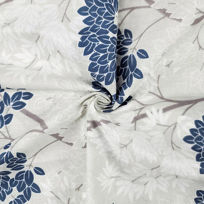 Divine Casa 144 TC Pure Cotton Single Bedsheet with 1 Pillow Cover Floral Pattern Colour Grey Blue