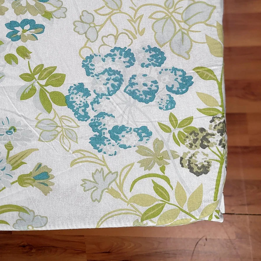 Divine Casa 144 TC 100% Cotton Floral Print Green Super Soft Fitted Bedsheets for Double Bed