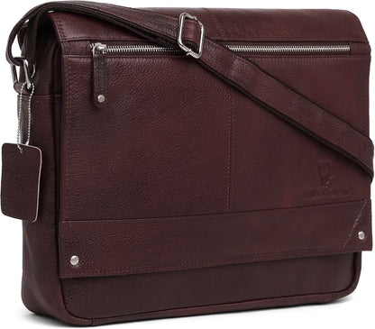 WildHorn® Classic Leather 15.5 inch Laptop Messenger Bag for Men I Office Bags I Travel Bags I Adjustable Strap I DIMENSION : L-15.5 inch W-3 inch H-12 inch
