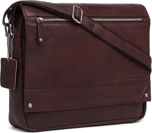 WildHorn® Classic Leather 15.5 inch Laptop Messenger Bag for Men I Office Bags I Travel Bags I Adjustable Strap I DIMENSION : L-15.5 inch W-3 inch H-12 inch