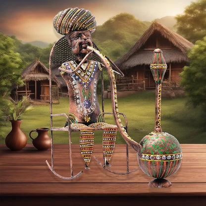 Kraftskala Ethinc Villager on Chair 16 inch Large Metal Decor Showpiece