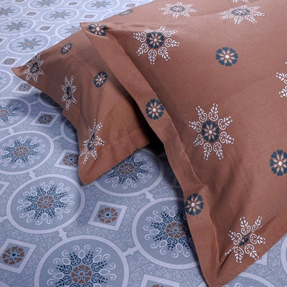 Huesland by Ahmedabad Cotton 144 TC Cotton Bedsheet for Double Bed King Size with 2 Pillow Covers | Mandala | Brown & Grey