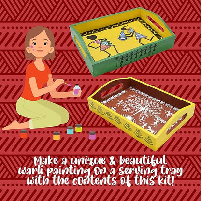 Kalakaram Paint Your Own Warli Art Serving Tray | Diy Serving Tray Painting for Adults and Kids