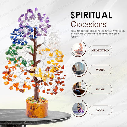 Bezavo Seven Chakra Crystal Tree – Feng Shui Prosperity Tree Silver Wire