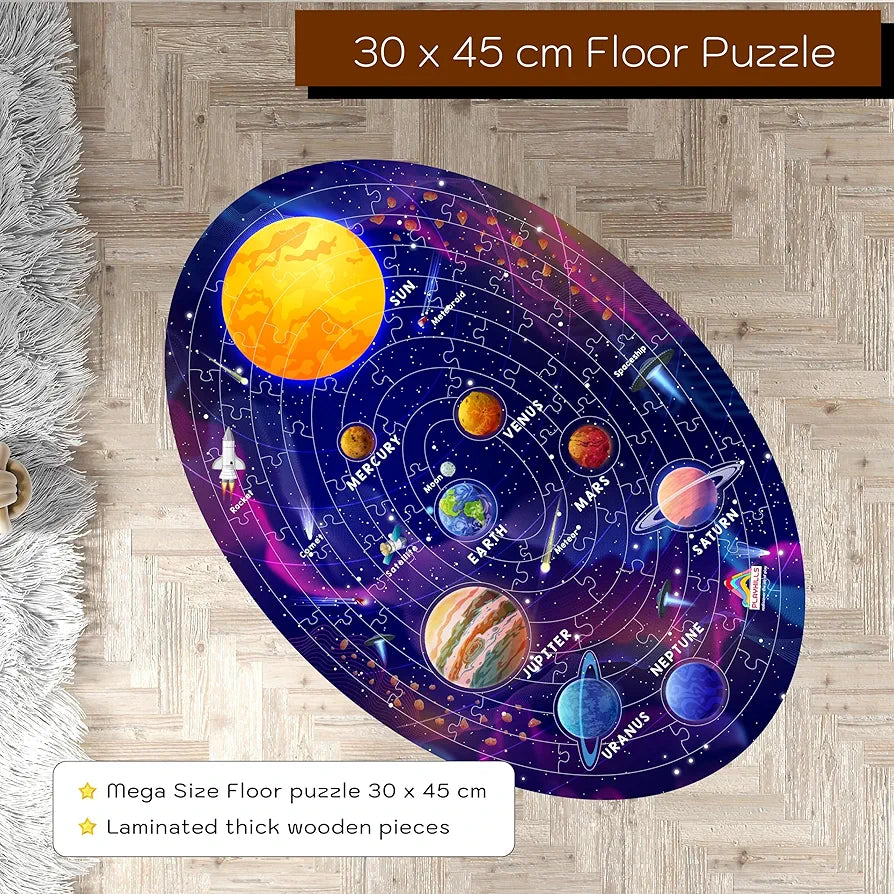 Playhills Kids Solar System Puzzle 108 pcs with Planet-Shaped-Pieces Mega Jigsaw Floor Puzzle 45 x 30 CM for Children | Early Learning Gift for Boys, Girls Age 6+ Years