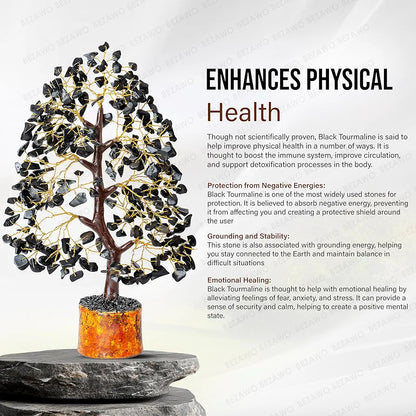 Bezavo Black Tourmaline Crystal Tree for Healing & Prosperity Golden Wire