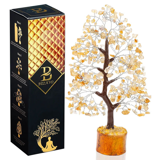 Bezavo Citrine Crystal Tree Feng Shui Money Tree Silver Wire for Prosperity & Vitality