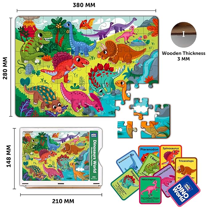 Mini Leaves 60 Piece Wooden Puzzle for Kids 4 to 6 Years | Dinosaurs World Jigsaw Puzzle
