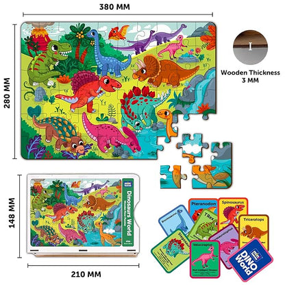 Mini Leaves 60 Piece Wooden Puzzle for Kids 4 to 6 Years | Dinosaurs World Jigsaw Puzzle