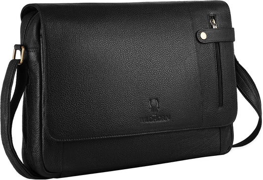 WildHorn Leather Messenger Bag for Men/Office Bag for Men I Padded Laptop Compartment with Adjustable Strap I DIMENSION : L-15 inch W-3 inch H-12 inch