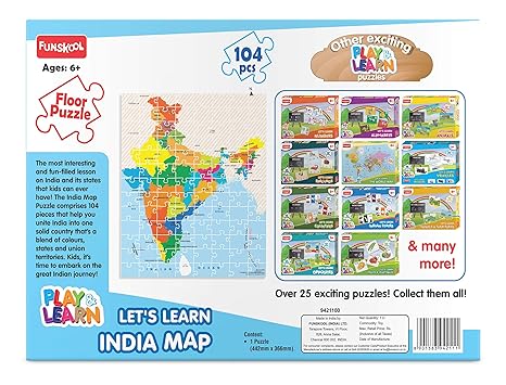 Funskool Play Read & Learn India Toy Map Educational 104 Pieces Puzzle