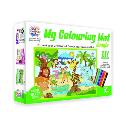 Ratna's My Coloring Mat Jungle Printed Mat of Size 40 x 27 Inches, Washable & Reusable Colouring Kit for Kids 3+ Years