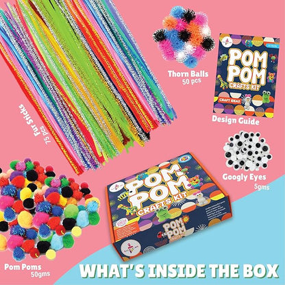 Kalakaram Diy Pom Pom Craft Kit for Kids | Create Adorable Pom Pom Crafts Using Pom Pom Balls | Diy Kit for Kids | Pack of 250+ Pieces