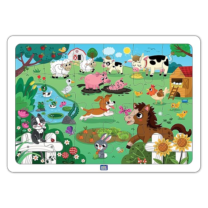 Mini Leaves 24 Piece Wooden Puzzle for Kids | Farmyard Animals Jigsaw Puzzle | Educational Toys for Kids 3+ Years
