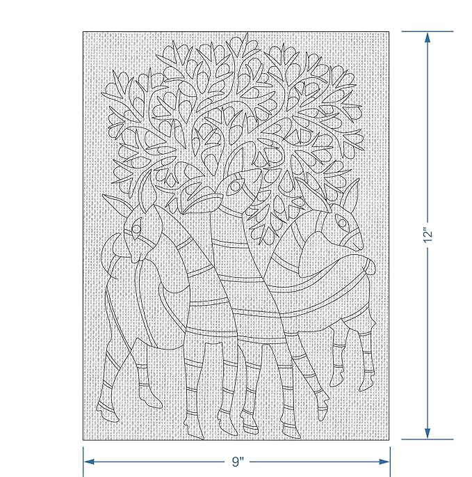Hobby India Self Paint Beautiful Dear Canvas - Gond Art | Pre-designed Canvas Board