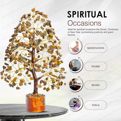 Bezavo Tiger Eye Crystal Tree of Life Golden Wire