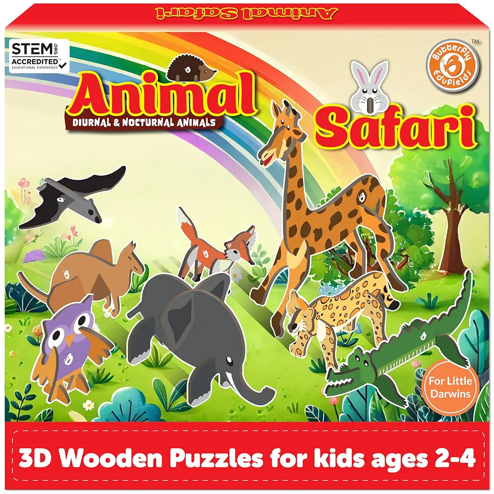 Butterfly EduFields 3D Wooden Animal Puzzles for Kids  | DIY Educational Toys for Boys & Girls | Birthday Gift for 2, 3, 4 Year Old Kids | Montessori Learning & Craft Kit