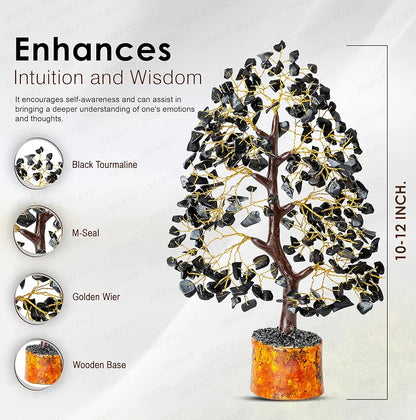 Bezavo Black Tourmaline Crystal Tree for Healing & Prosperity Golden Wire