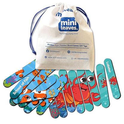 Mini Leaves Ocean Animal Strip Wooden Puzzles| Stick Puzzle Educational Puzzle for 3+ Years | Multicolor 4 Patterns 32 Pieces