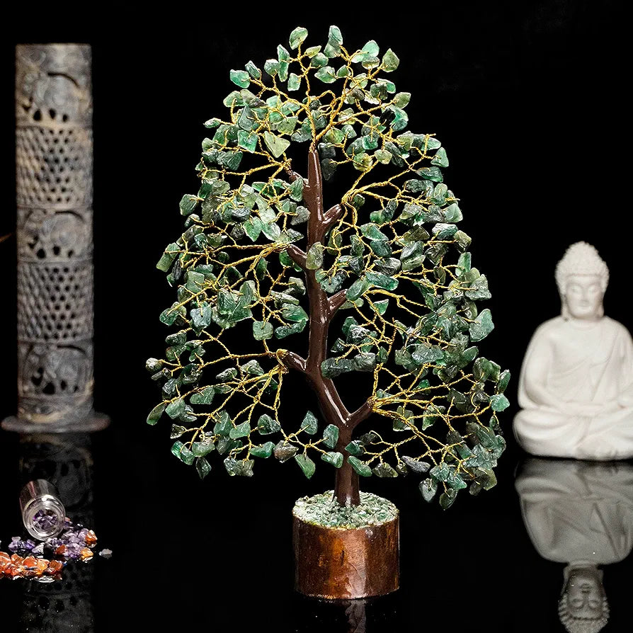 HindCraft Green Aventurine Crystal Tree Golden Wire 10-12 inch