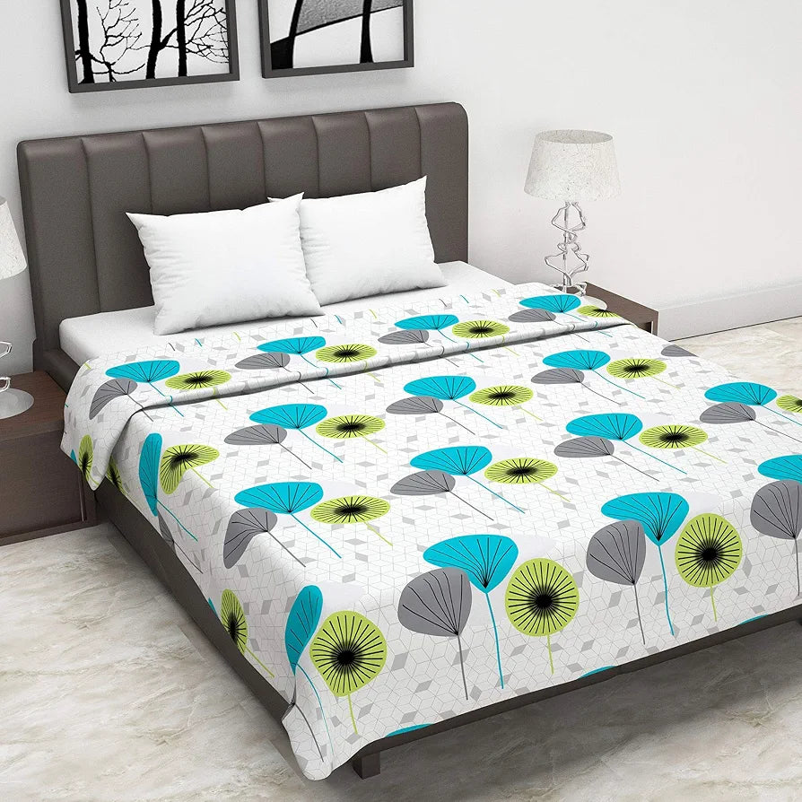 Divine Casa Glace Cotton 120 GSM Reversible Lightweight Printed Double Bed AC Dohar Blanket Quilt TC - 120 Colour White and Blue