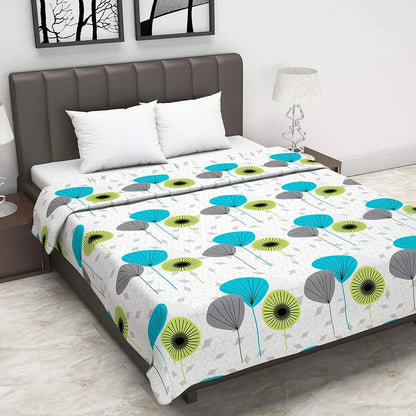 Divine Casa Glace Cotton 120 GSM Reversible Lightweight Printed Double Bed AC Dohar Blanket Quilt TC - 120 Colour White and Blue