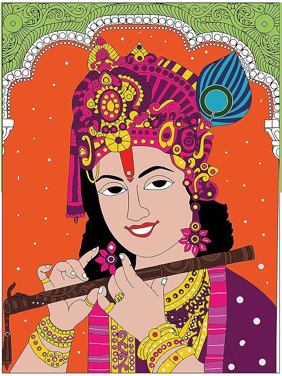 Hobby India Self Painting Karishna Canvas - Tanjor Art | Pre-designed Canvas Board
