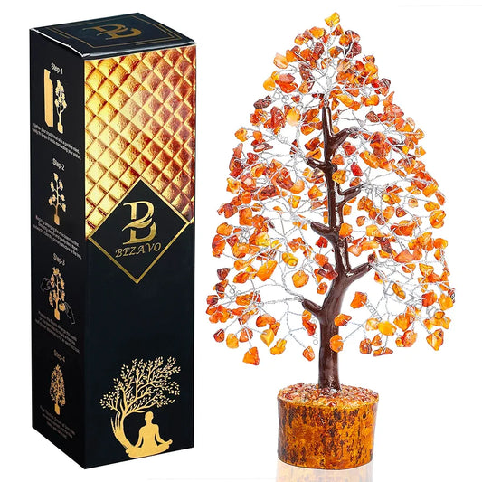 Bezavo Carnelian Crystal Tree for Positive Energy & Healing Silver Wire