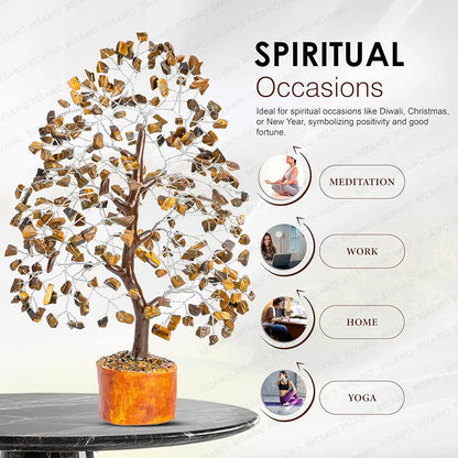 Bezavo Tiger Eye Crystal Tree Silver Wire