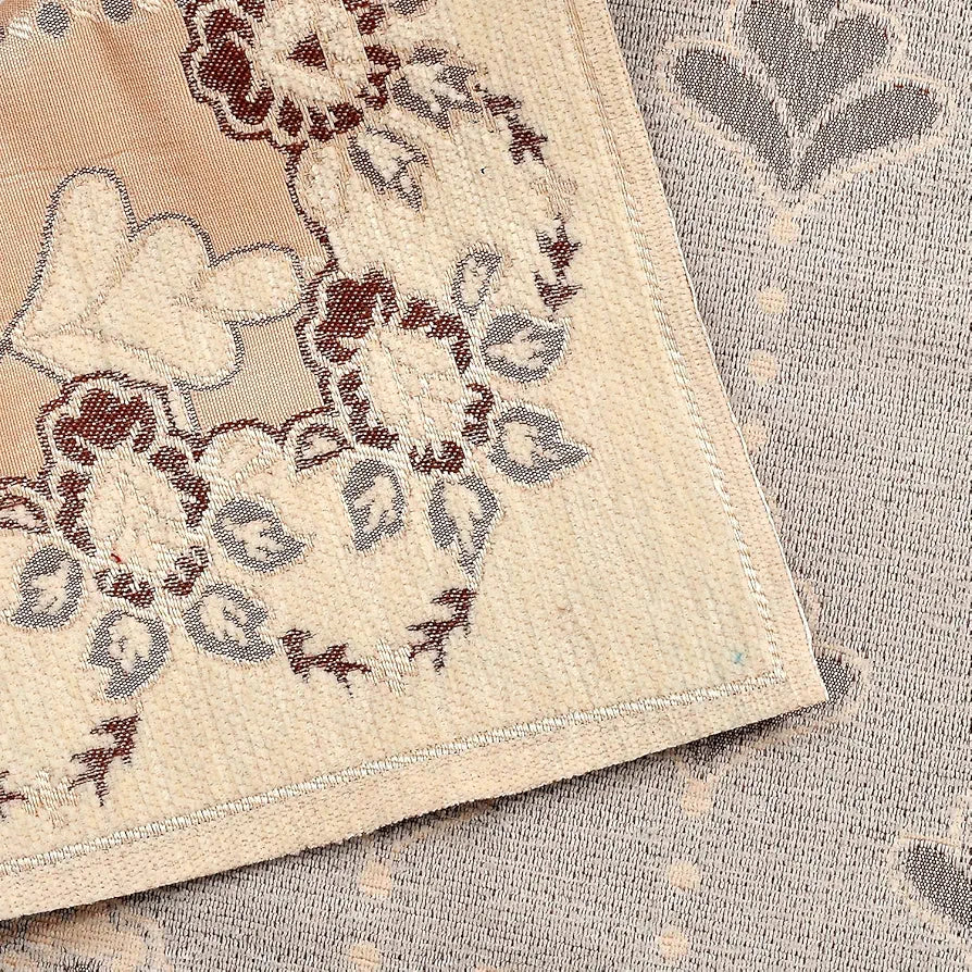 Kuber Industries Rectangular Floral Print Cotton Table Runner for Dining and Center Table Set of 2 Cream