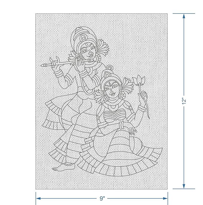 Hobby India Self Painting Radha & Krishna Canvas - Kalamkari Art | Pre-designed Canvas Board