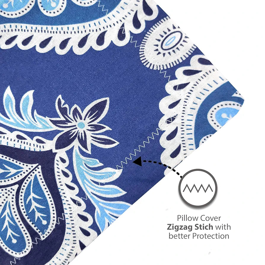 Divine Casa 144 TC 100% Cotton Single Bedsheet with 1 Pillow Cover Floral Pattern Colour Dazzling Blue