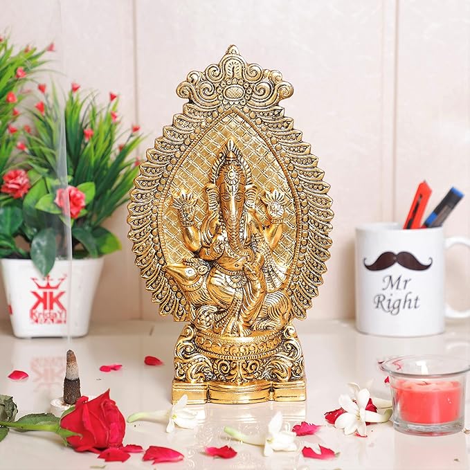 KridayKraft Ganesha Metal Statue Ganpati Murti for Pooja Room & Decor Your Home