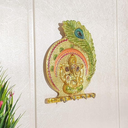 KridayKraft Metal Ganesha ji Key Holder With Meena Work Decorative for Wall Ganesh Statue