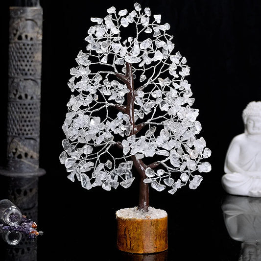 HindCraft Clear Quartz Crystal Tree Silver Wire 10-12 inch
