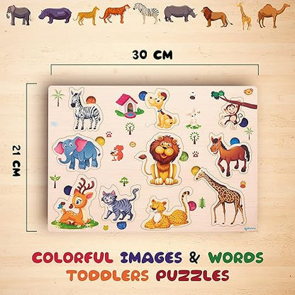 Zudo Wooden Montessori Educational Pre School Puzzle Board Toy for Boys and Girls Wooden Animal