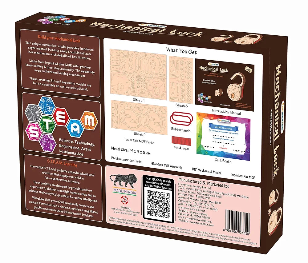 Funvention- For Little Scientist In Every for Kid Fantasy Build Working Lock Yourself Diy Mechanical Lock With Key Stem Learning Utility 