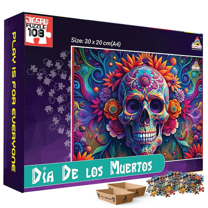 Playhills 108 pcs Abstract Puzzle Day of The Dead, Mexican Festival| Wooden Jigsaw Puzzle for Children and Adults 8+ Years| Perfect for Party Fun Family Activity Games