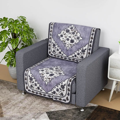 Kuber Industries Net Single Seater Sofa Cover Set Flower Digital Triangle Border Print-753 Grey